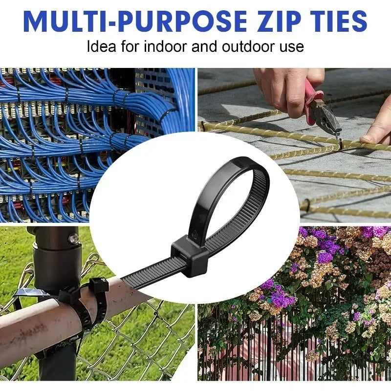 1000/100Pcs Plastic Nylon Cable Ties Self-locking Cord Ties Straps Adjustable Cables Fastening Loop Home Office Wire Zip Ties Qme