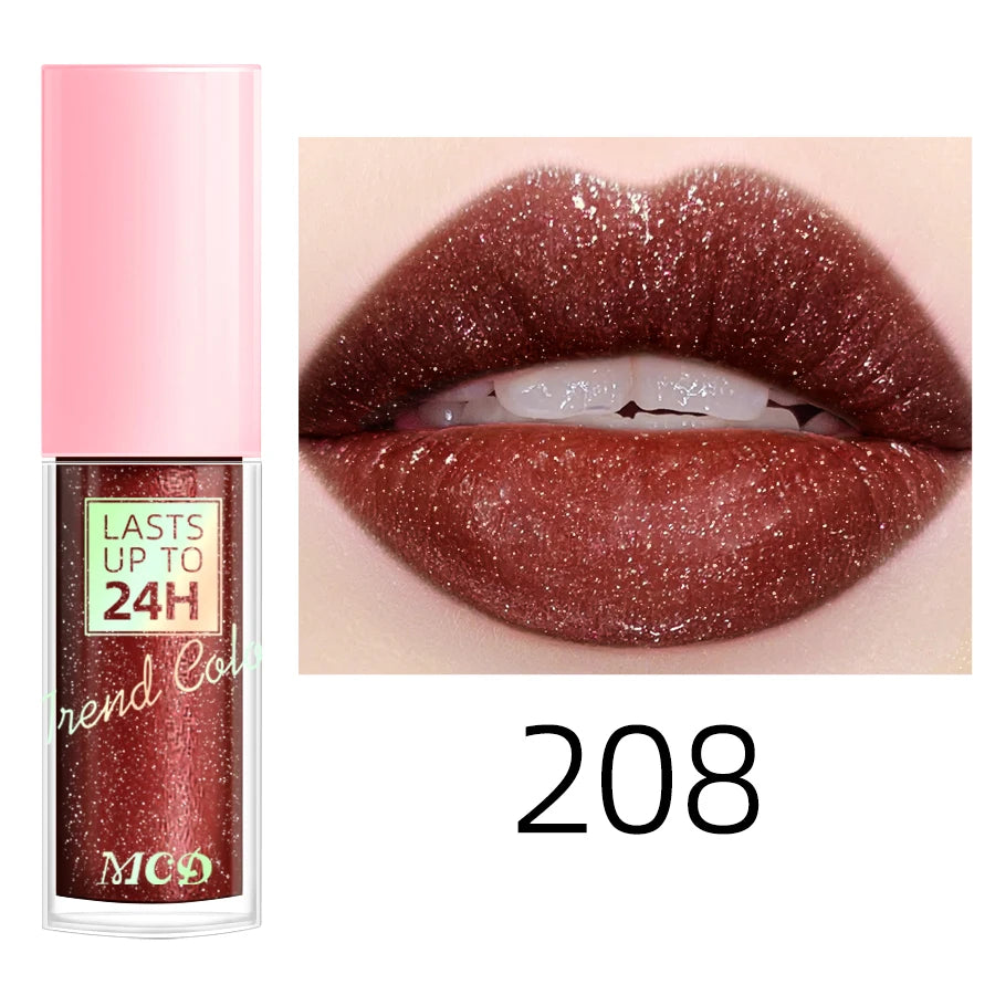 18 Colors Glitter Lip Glaze Long Lasting Gloss Waterproof Liquid Qme 208