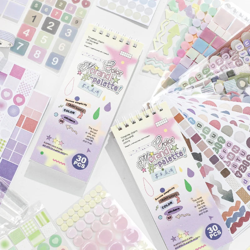 TIANZI 30 Sheets Colorful Dot Die Cut Stickers Book Cartoon Decorative Handmade Scrapbooking Diary Japanese Stationery Supplies Qme