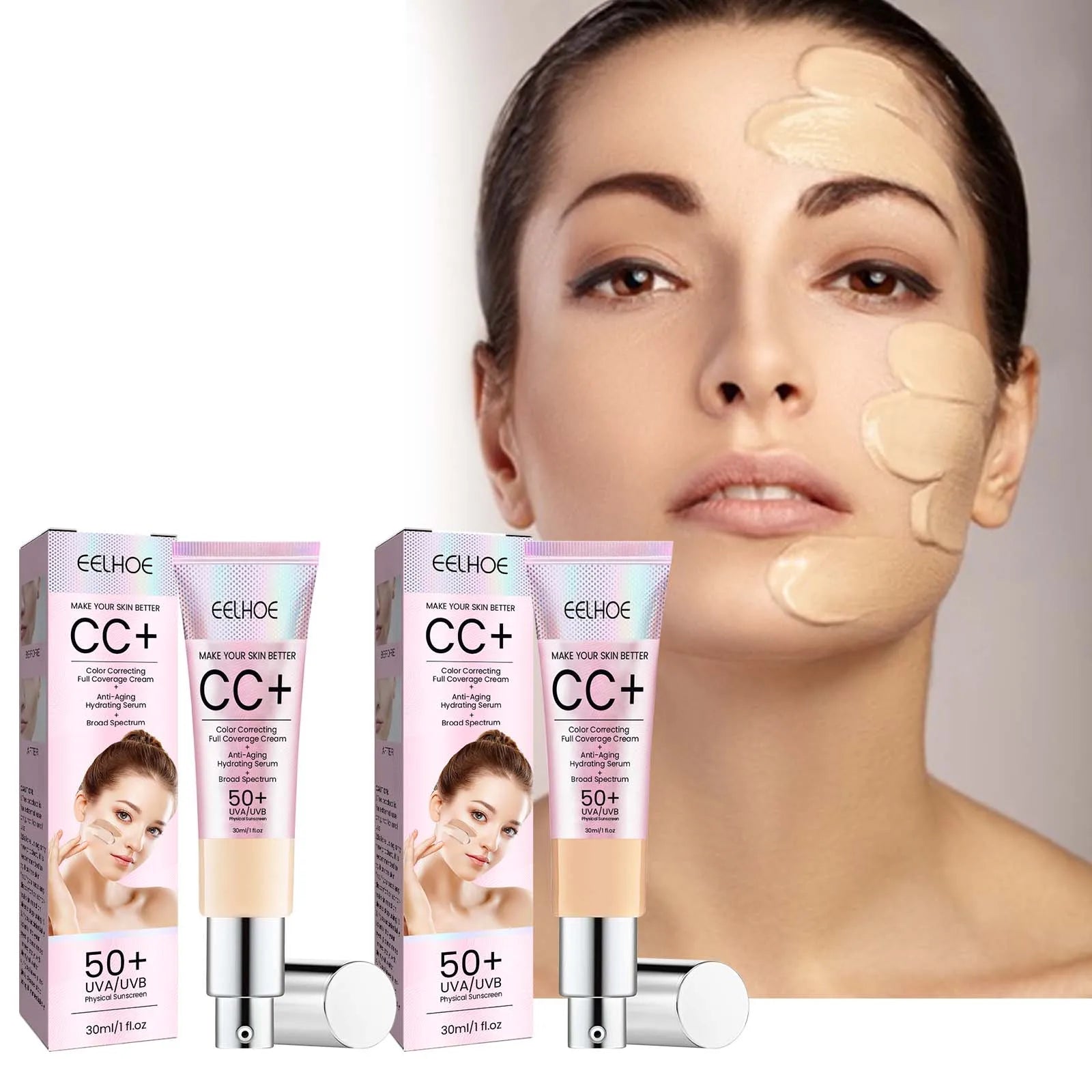 1/2/3pcs CC Cream Foundation Waterproof Brighten Moisturizing Foundation Concealer Oil-Control Long Lasting Spf 50 Makeup Qme