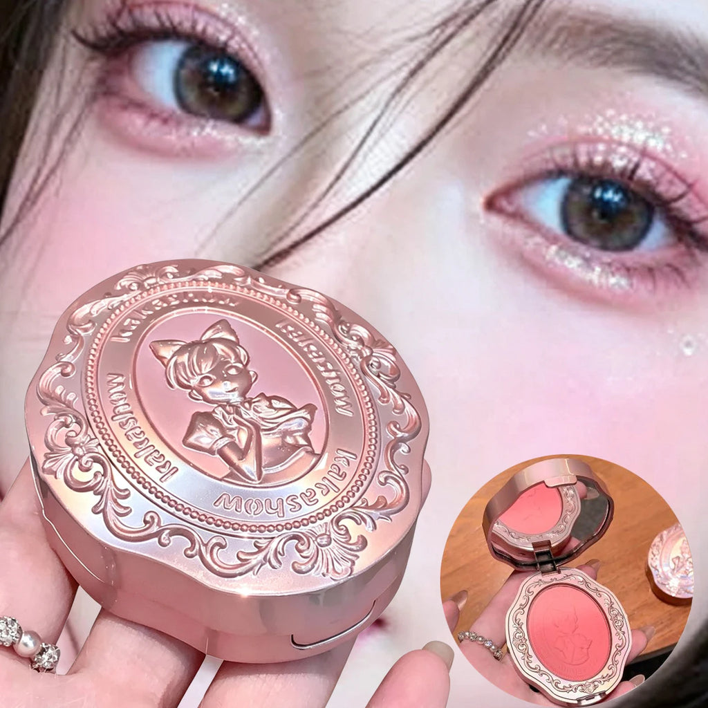 3 Colors Matte Embossed Blush High Pigmented Makeup Brightening Cheek Purple Blush Palette Pink Peach Natural Color Rendering Qme