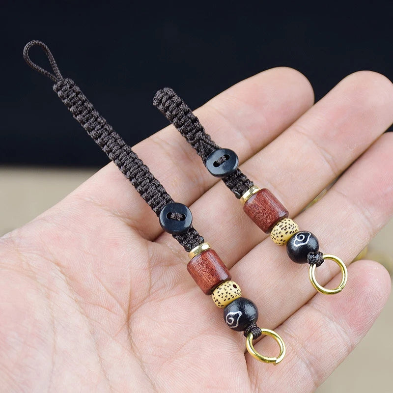 Lanyard Braided Rope Keychain DIY Xiangyun Keyring Sandalwood Pendant Qme