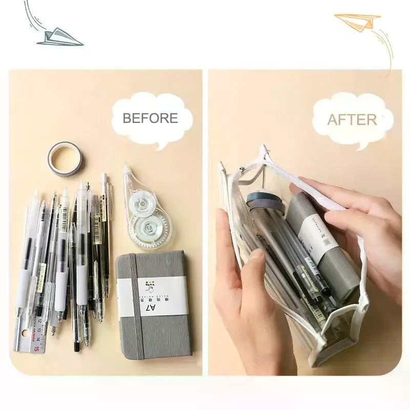 Transparent Pencil Case Large Capacity Simple Clear Pen Bag Exam Qme