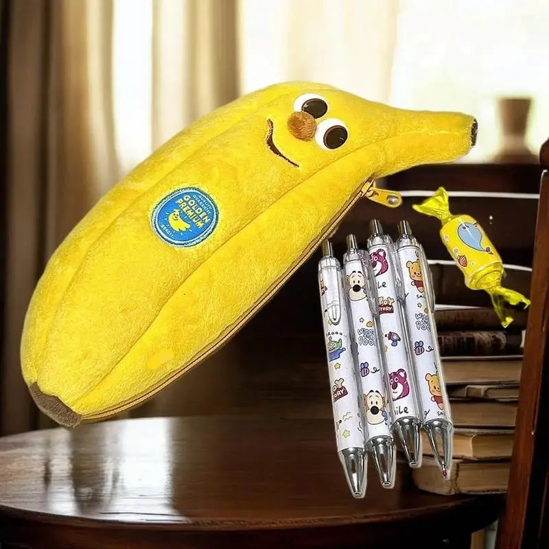 Cute Cartoon Banana Pencil Case Plush Storage Bag Creative Humorous Qme