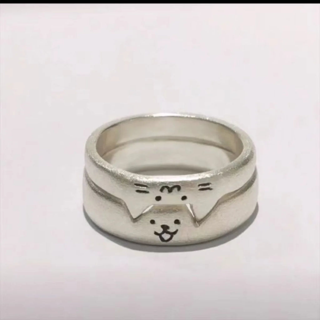 1pcs Cute Cat Dog Animal Couple Ring for Women Men 2025 New Fashion Statement Lover Rings Valentine's Day Party Jewelry Gifts Qme