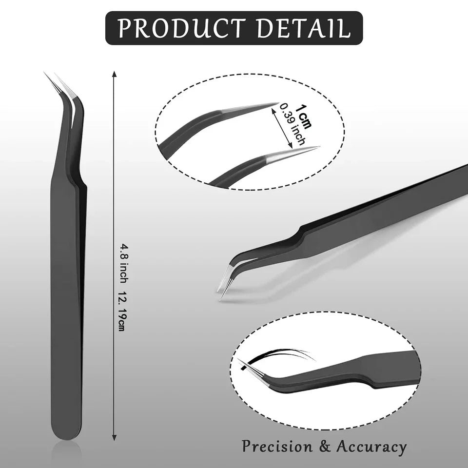 Stainless Steel Curved Tip Eyelash Extension Tweezers Pointed Qme