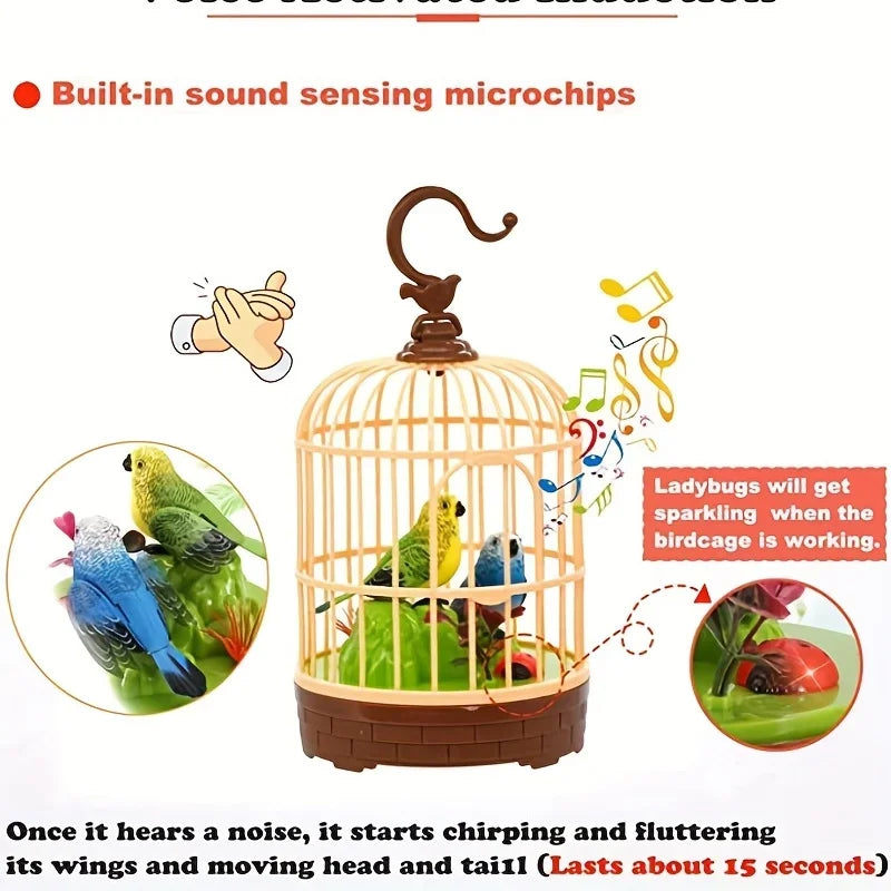 Voice-Activated Induction Birds Birdcage Toy Talking Chirping Fluttering Parrot Birds Toys Gifts for Baby Toddler Kids Children Qme