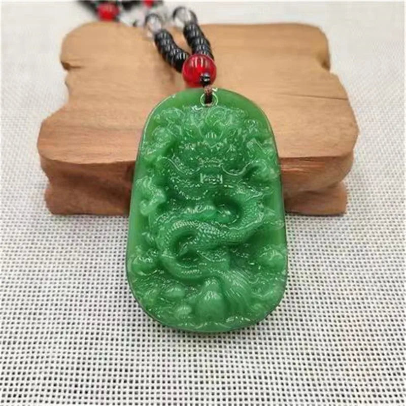 New Retro Buddha Imitation Green Jade Pendant Necklace Ethnic Religion Sweater Necklace Accessories Wholesale Qme dragon