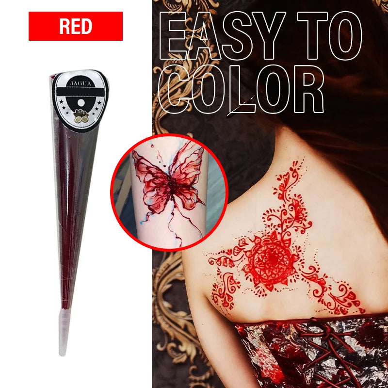 Henna Temporary Tattoo Non-toxic Cone Body Paint Brown Paste Qme Red