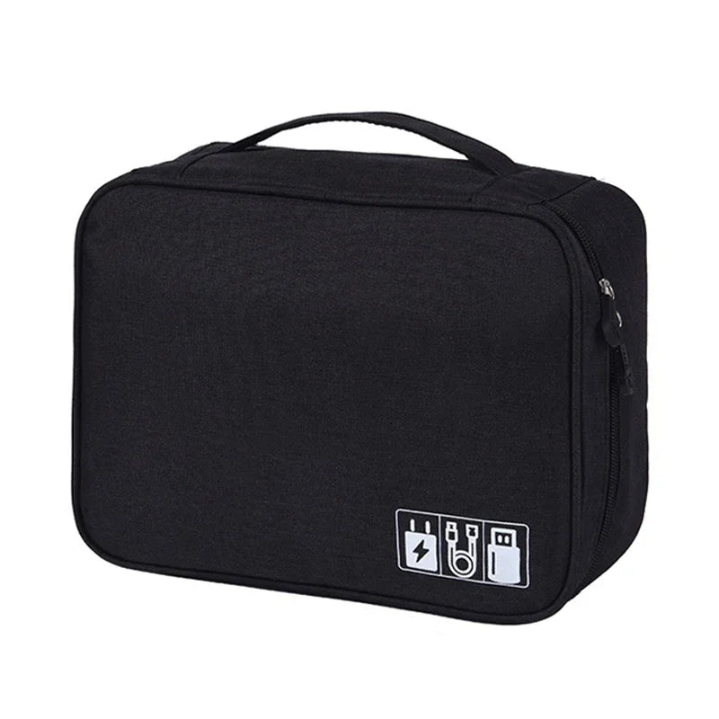 Portable Waterproof Digital Electronic Organizer Cable Storage Bag USB Data Line Charger Plug Storage Bag Travel Cable Organizer Qme Black 2Layer(28x10x21cm)