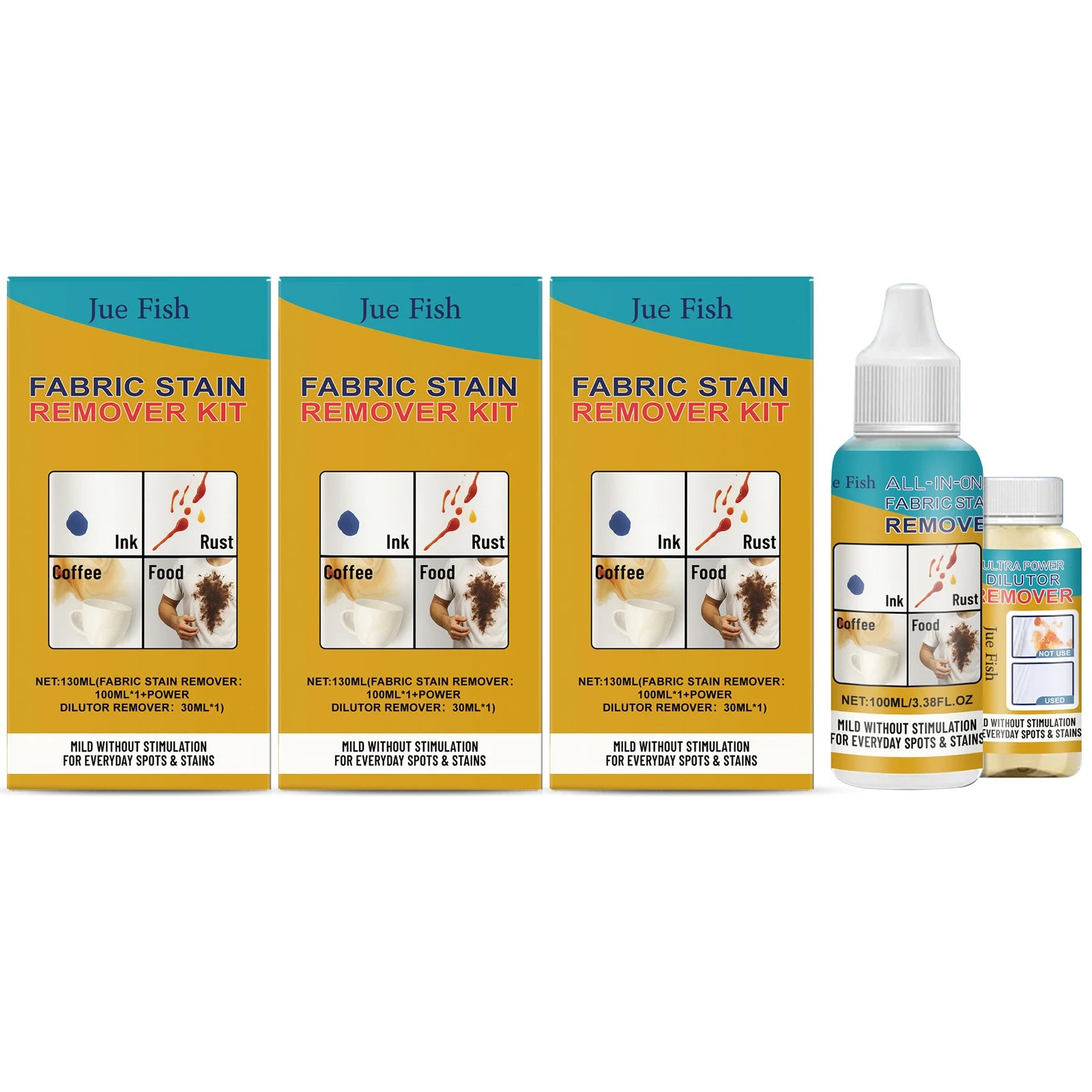 Fabric Stain Removing Kit Dissolves Stubborn Oil Stains Quick-Drying Long-Lasting Protection Gentle Formula Clothes Spot Cleaner Qme 3 x 130ML Boxed