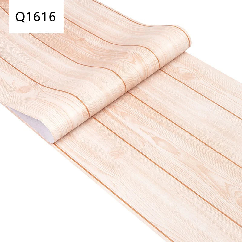 45CM PVC Wood Striped Self-Adhesive Wallpaper Background Wall Desk Cabinet Furniture Renovation Waterproof Sticker Qme