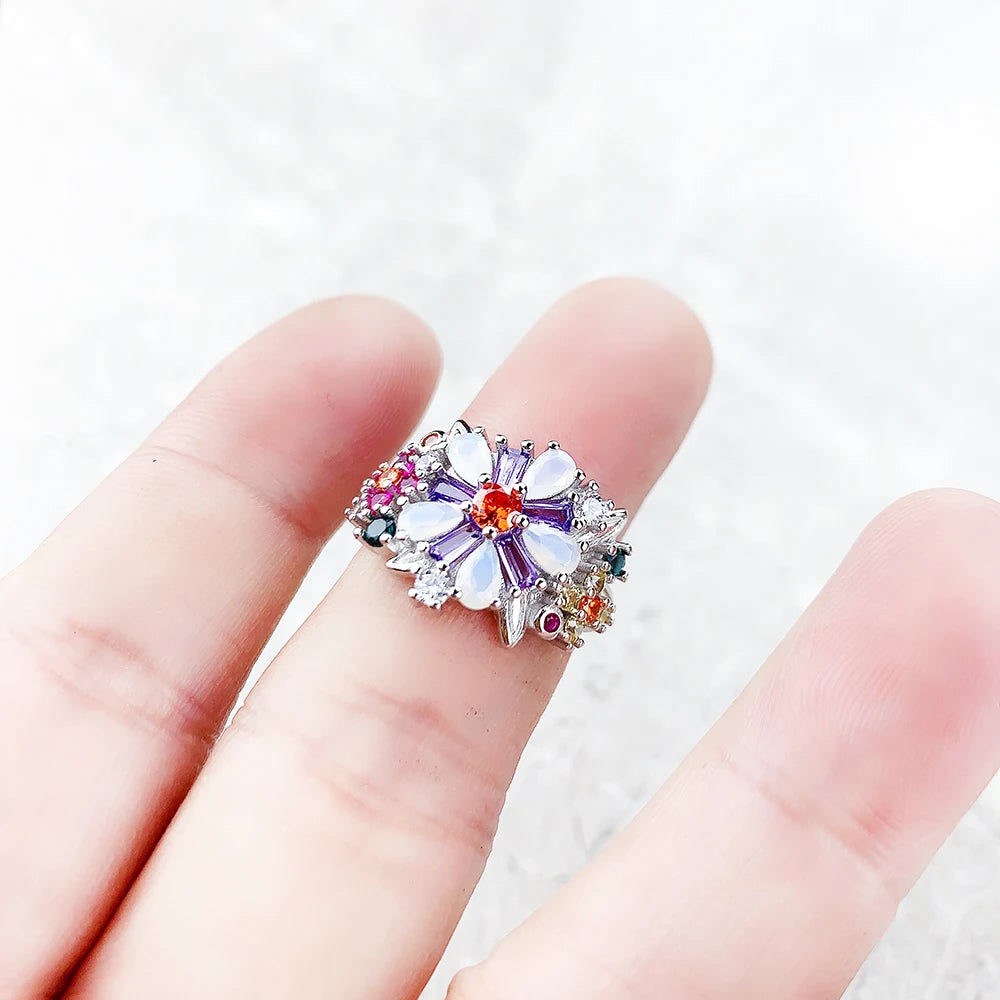 Colourful Flowers Ring 2023 Brand New Fine Jewerly Bohemia 925 Sterling Silver Gift For Women Qme
