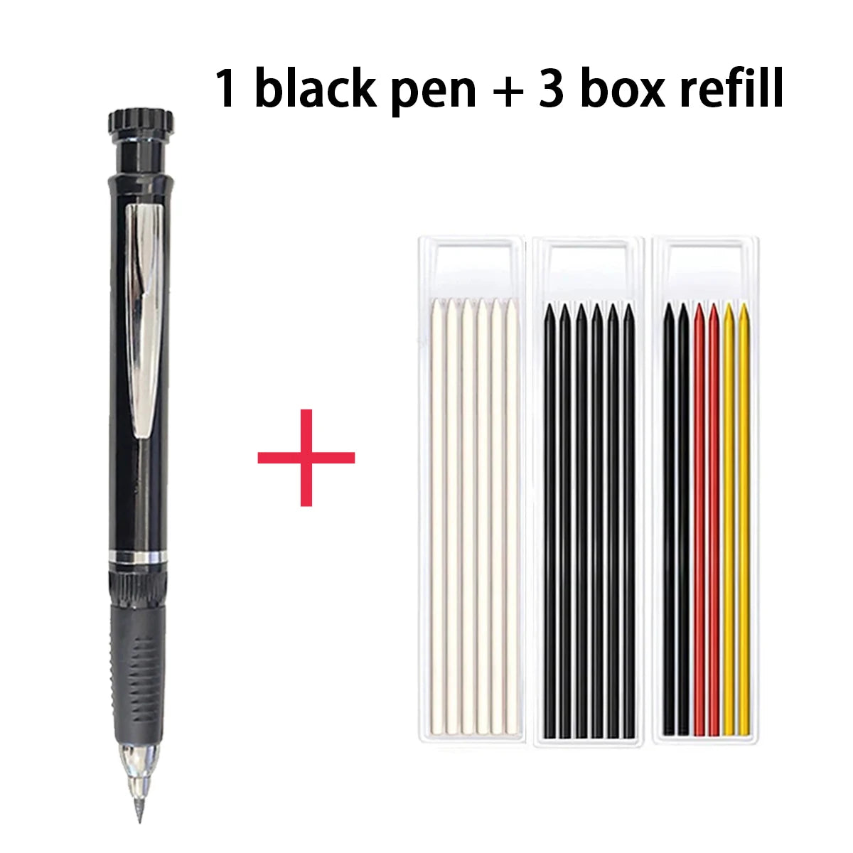 Solid Carpenter Mechanical Pencil With Built-in Sharpener 2.8mm Refillable,Deep Hole Marker for Woodworking Construction Tool Qme 1black pen-3 refills