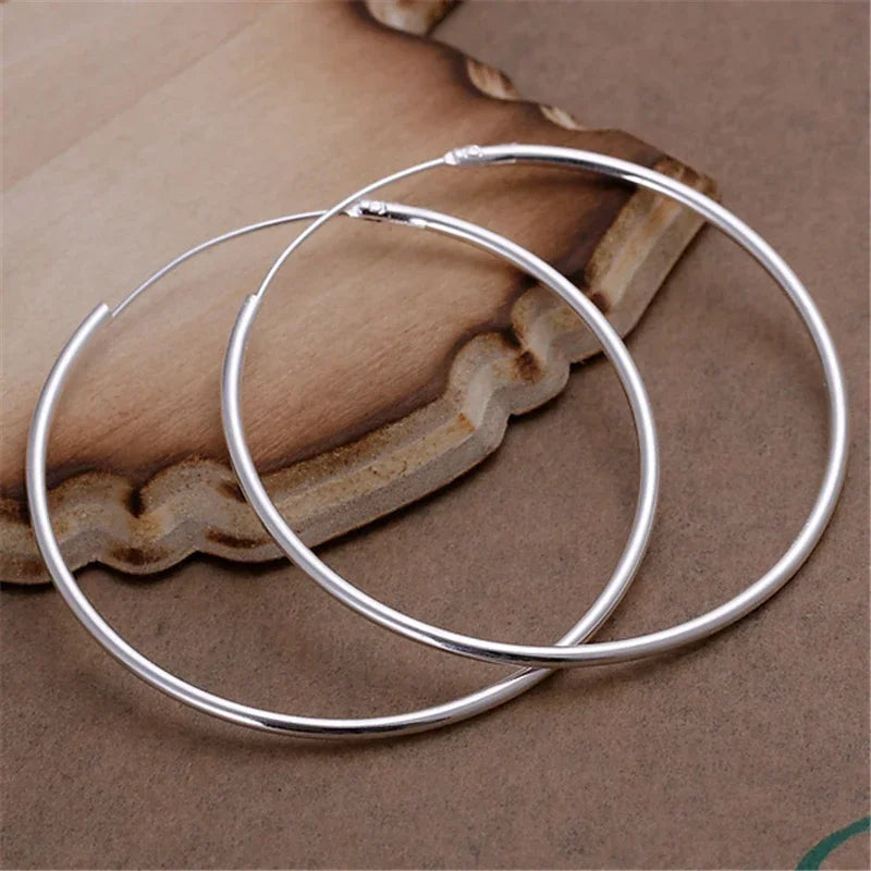 Round Circle 50/60mm Hoop Earrings Silver Color For Woman Wedding Engagement Party Fashion Charm Jewelry Gift Qme