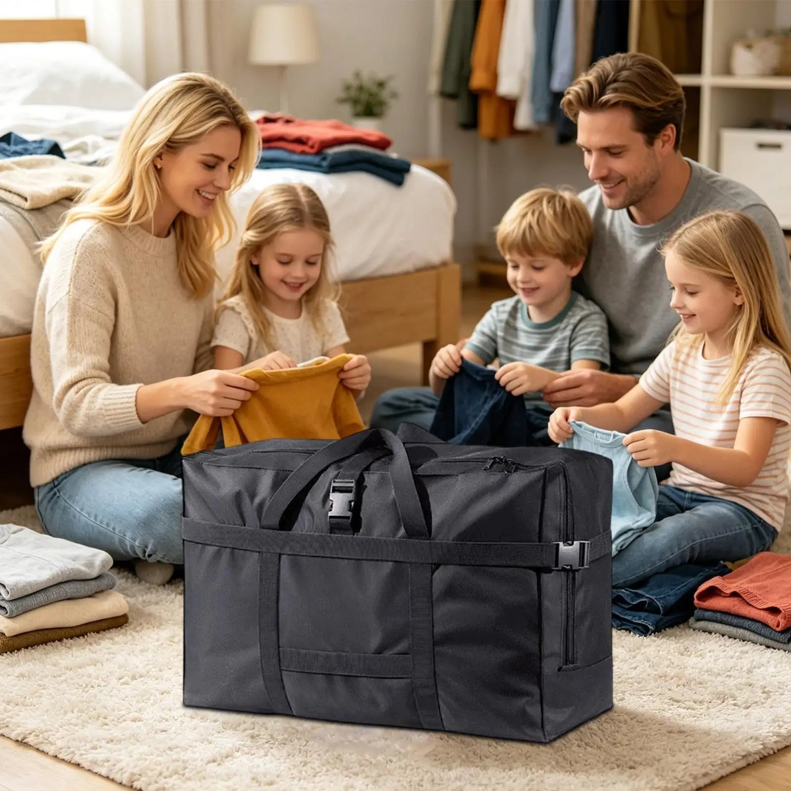 Duffel Bag Large Capacity Foldable Handle Clothes Blankets Shoes Qme