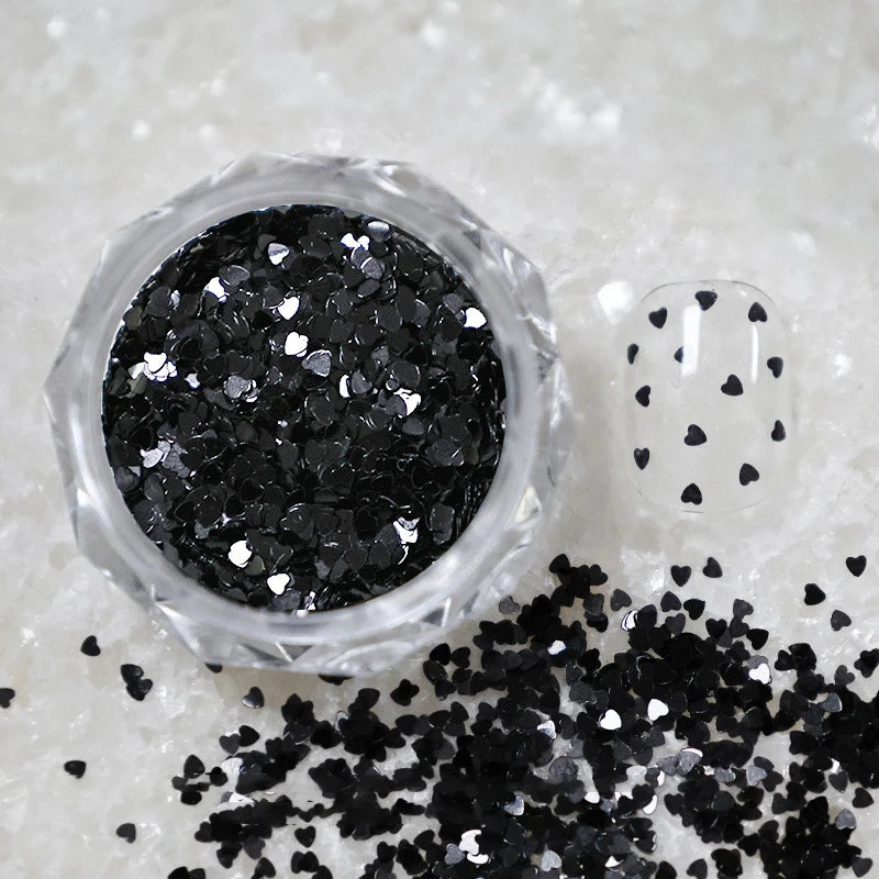 1Jar Mini Sparkling Love Nail Glitter Heart Decoration Salon Design Qme Black