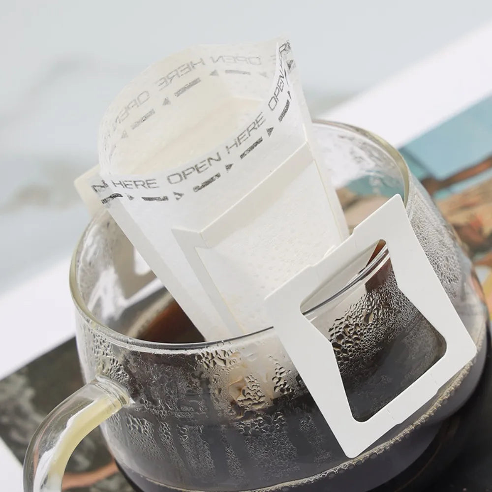 50 Disposable Coffee Filter Bags Drip Paper Hanging Ears Portable Qme