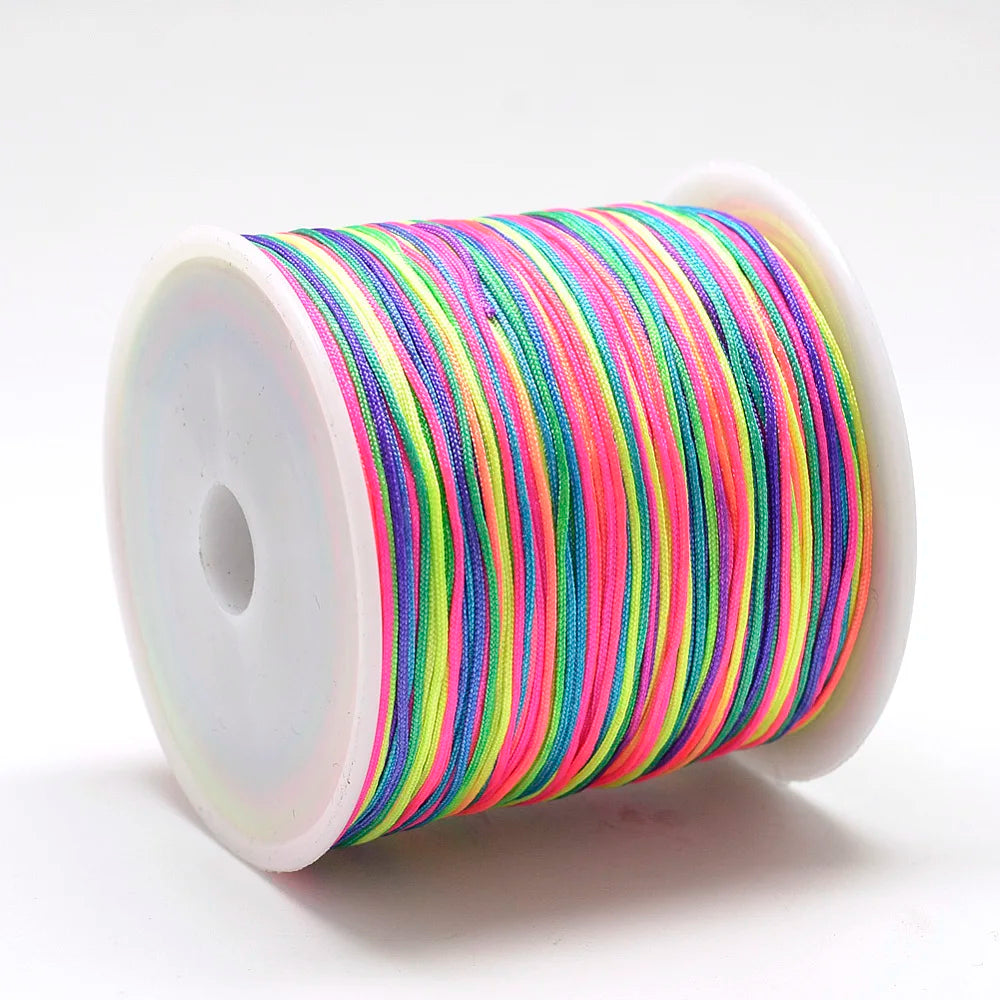 PandaHall 100m/Roll Nylon Thread Braided Chinese Knotting Cord for Jewelry Making, 0.8mm Hole String for DIY Bracelet Beading Qme Colorful
