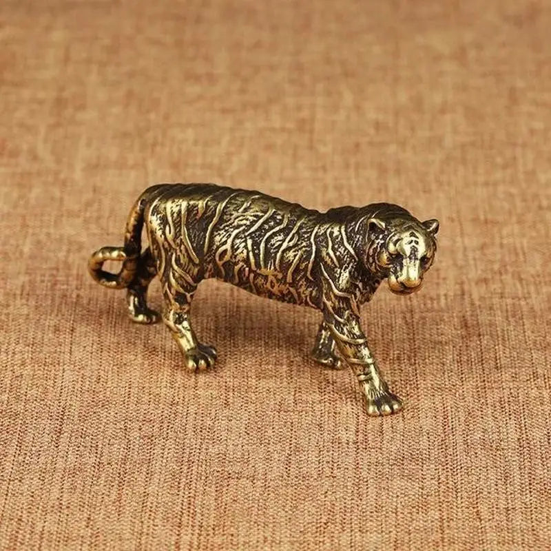 Pure Copper Big Tiger Model Statue Solid Brass Animal Figurines Vintage Home Decor Miniatures Desk Decor Qme