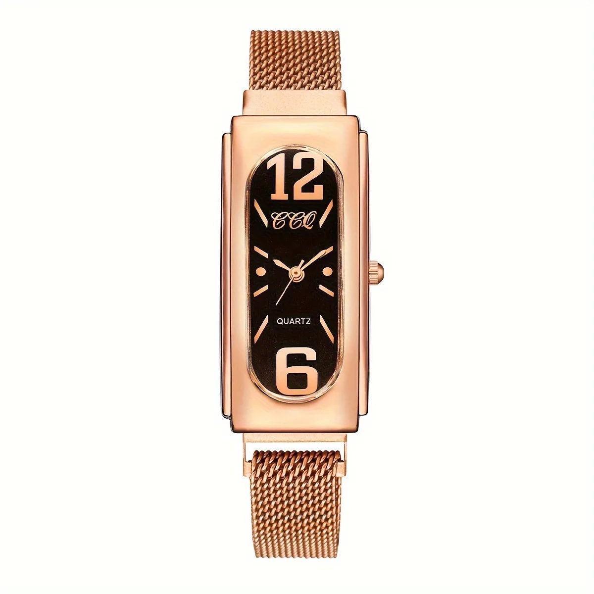 Ladies' elegant stainless steel mesh strap rectangular dial quartz watch magnetic clasp Qme