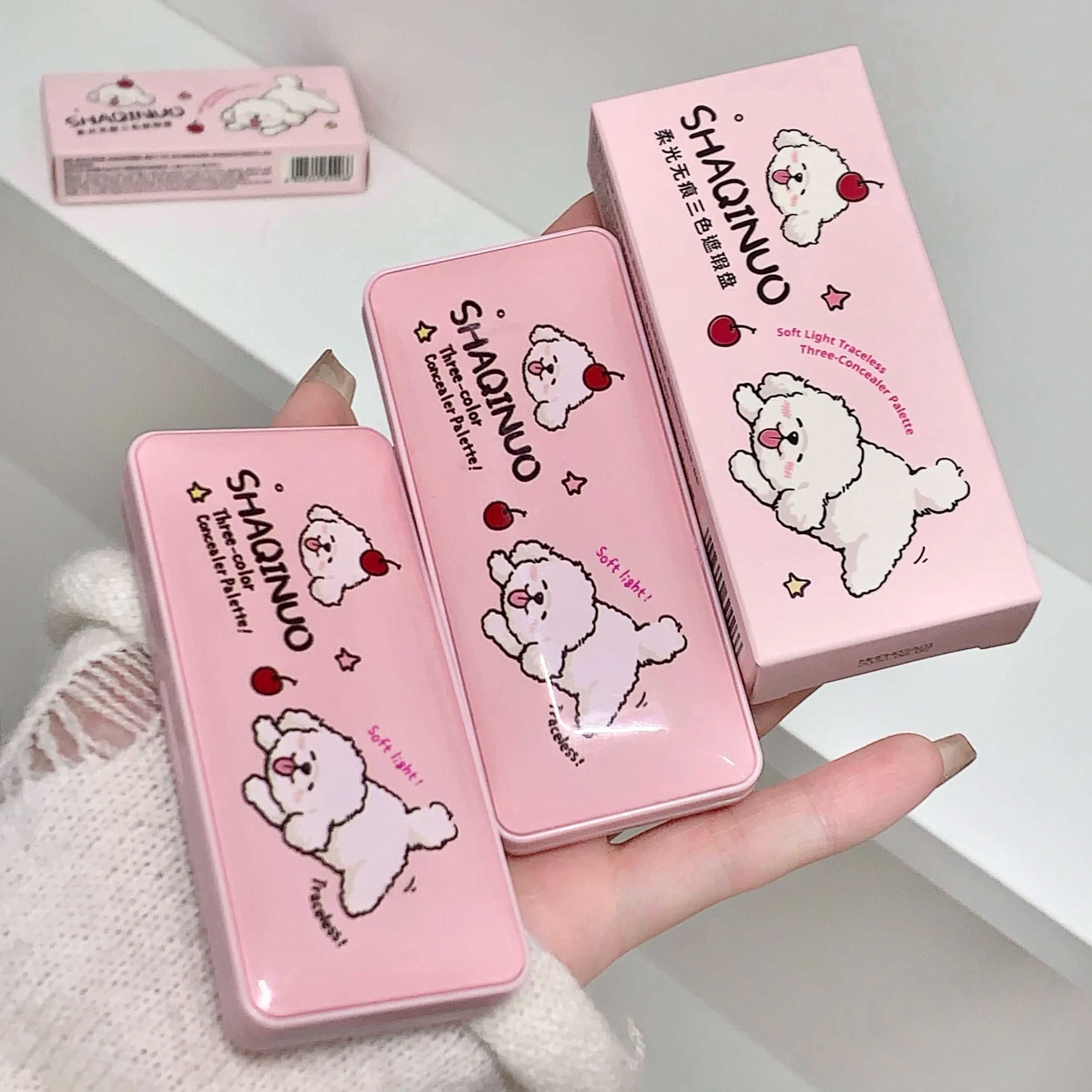 SHAQINUO 3-Color Salmon Concealer Palette Waterproof Long Lasting Qme