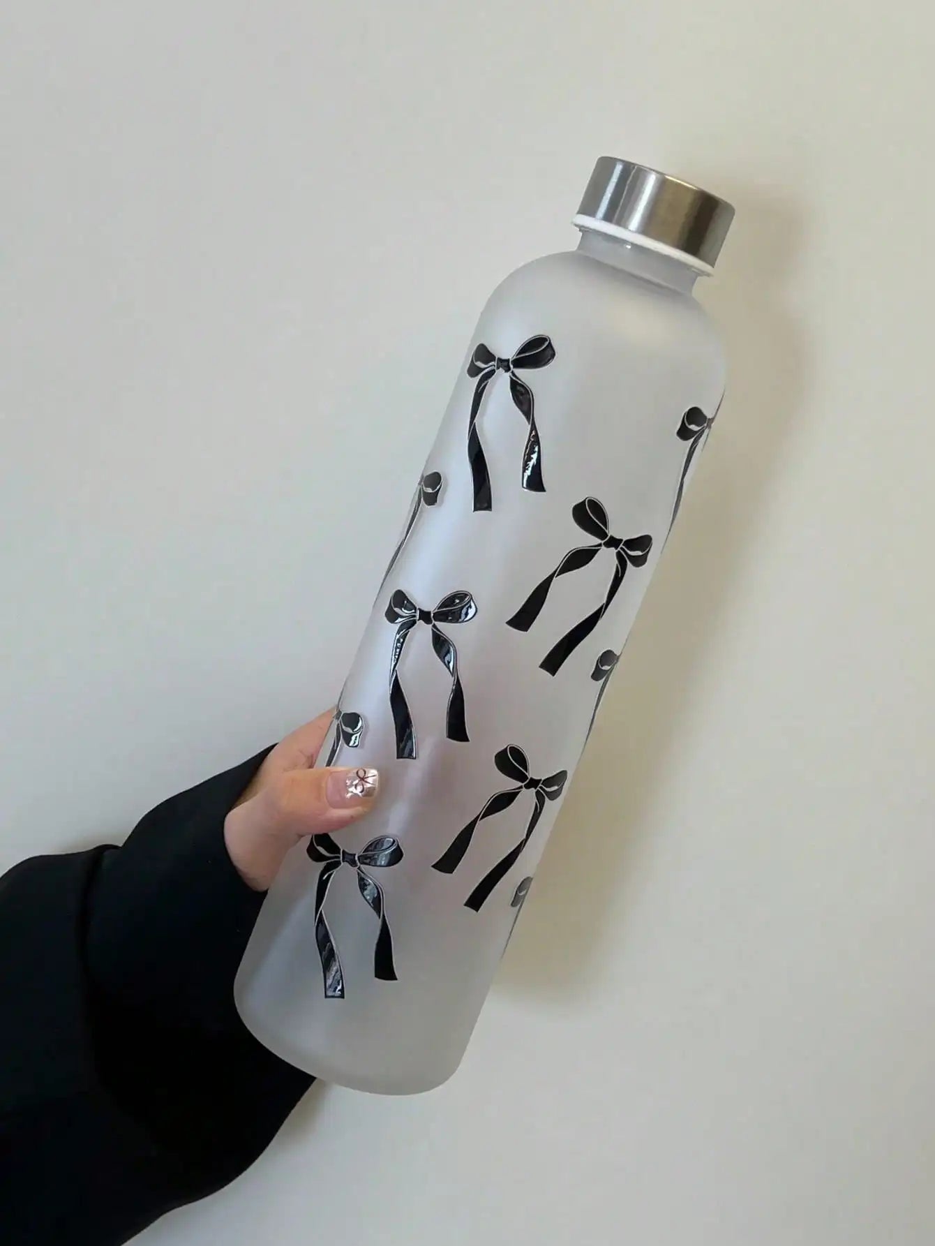 Matte Water Cup Bow Print Design Student Frosted Stainless Steel Qme black >1L