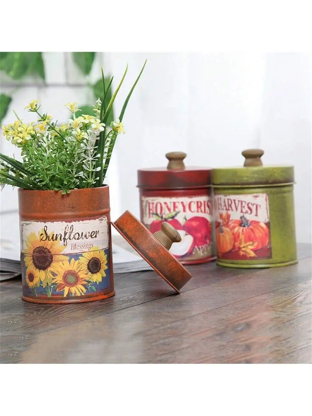 Creative Retro Vintage Storage Lid Iron Bucket Bar Display Ornaments Qme
