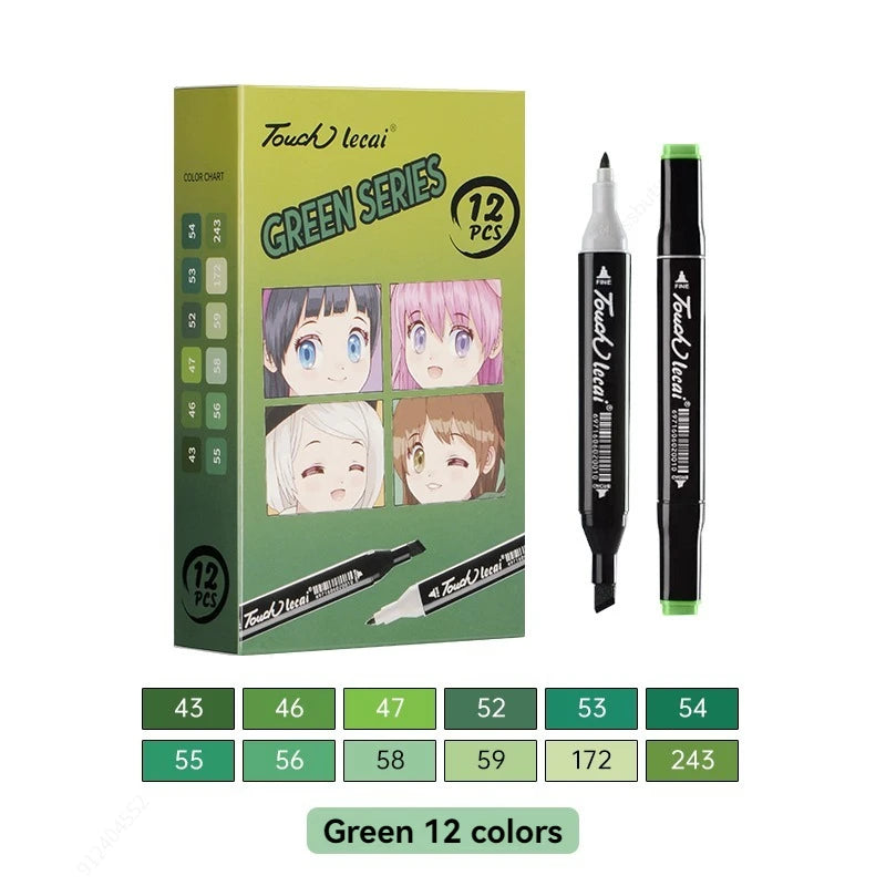 Alcohol Markers, Dual Brush Tip Permanent Art Markers, Coloring Marker, for Book Painting Card Making, Christmas gift Qme green series