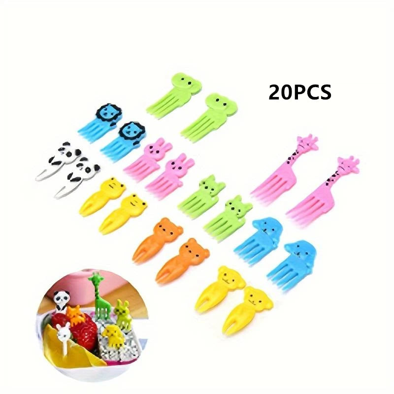 Animal Farm Fruit Fork Mini Cartoon Children Snack Cake Dessert Food Pick Toothpick Bento Lunches Party Decor Random Color Qme 20PCS Random Color