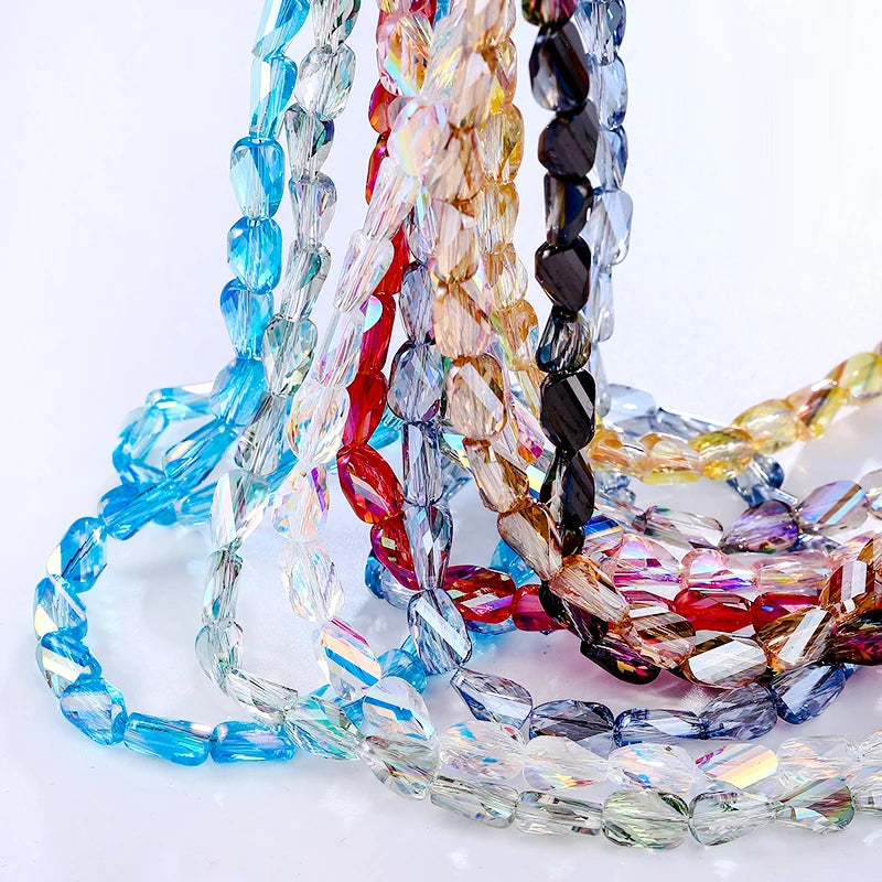 2 Sizes Faceted Glass Twisted Beads AB Color Craft Loose Spacer Beads for DIY Jewelry Bracelet Necklace Earring Making Crafting Qme