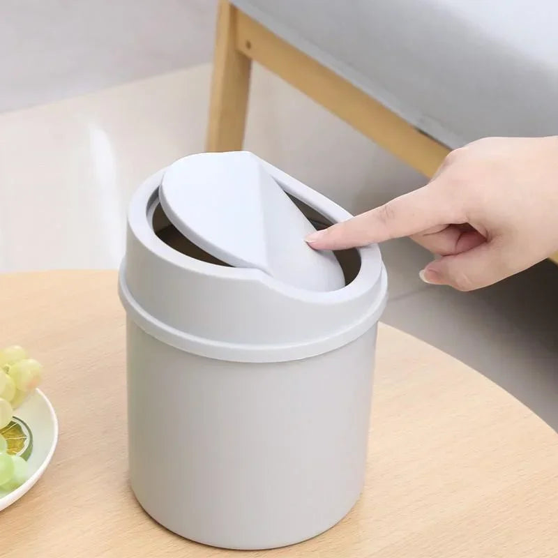 Mini Desktop Bin Small Trash Can Tube Cover Bedroom Garbage Clean Qme