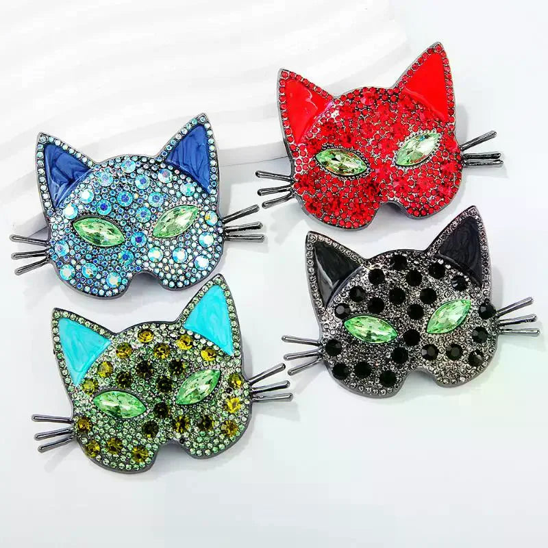 Sparkling Cat Head Brooches For Women Unisex 4-color Luxury Lovely Kitty Pets Animal Office Party Brooch Pins Gifts Qme