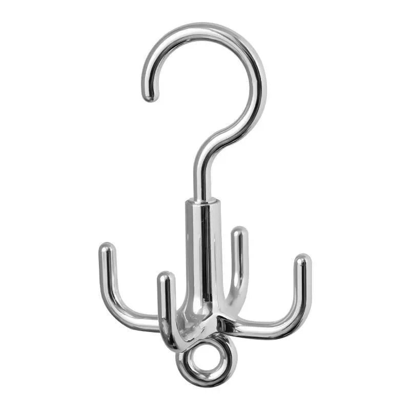 1/2/3Pcs Multifunctional Rotating Clothes Hook Punch Free 4-Claw 360° Rotating Scarf Hanging Storage Hooks for Wardrobe Storage Qme Silver-1pc