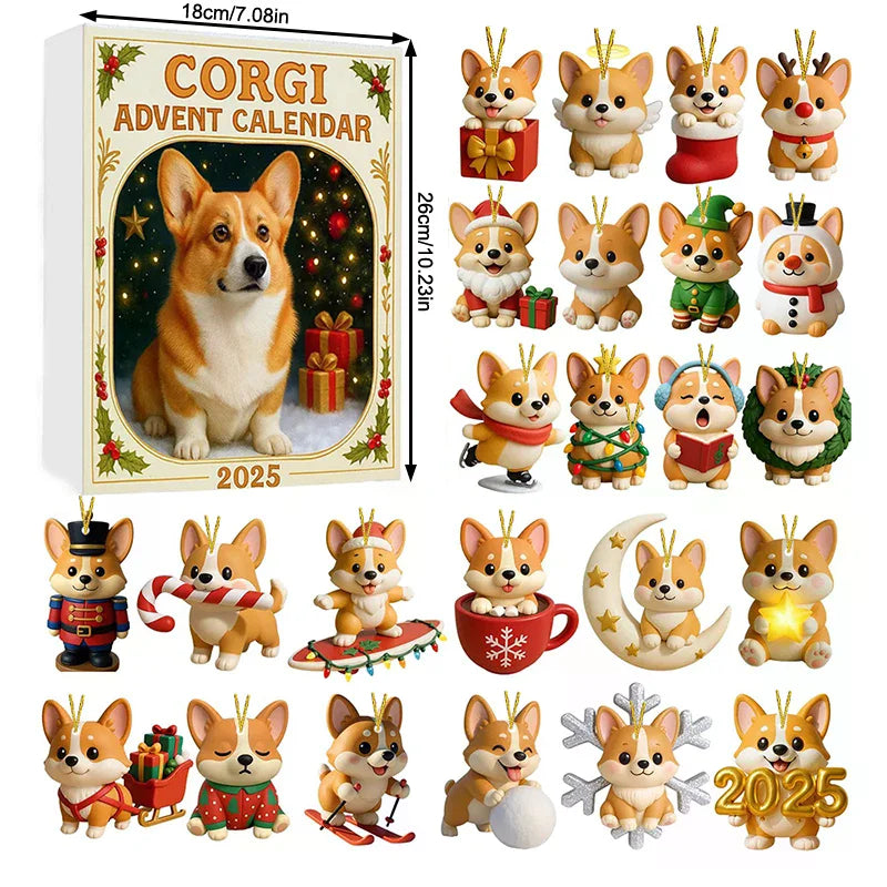 2025, 24 Days Countdown With Cute Corgi Mini Ornaments, Dog-Themed Christmas Decoration Set For Home Décor Qme