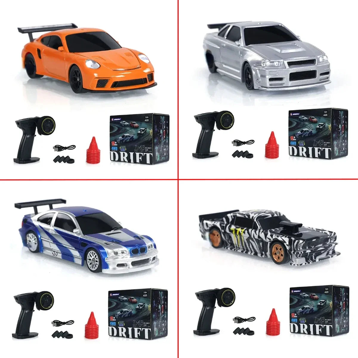 2.4G RC Drift Car 1/43 4WD Remote Control Car High Speed Four Wheel Drive Radio Controlled Mini Racing Car Model Boys Toys Gifts Qme