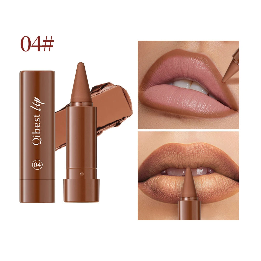 QIBEST Tapered Gradient Lipliner Long Lasting Matte Nude Brown Red Lipstick Waterproof Contouring Tint Lipliner Makeup Lip Stain Qme 04