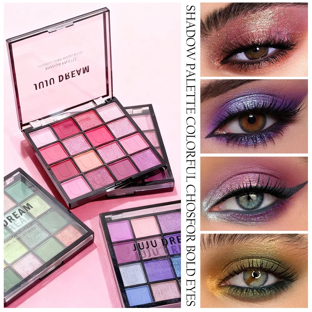 Glitter Matte Multi-finish Eyeshadow Palette 16-Color Red Green Qme
