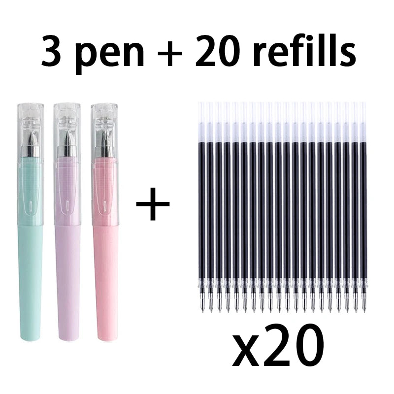Black 0.5MM Gel Pen refills Set Mini Portable For Business Signature Students Exams Office Stationery Qme 3 Pen 20 refills A