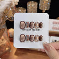 Press Nails Black Chocolate Maillard Plaid Lava Diamond False Nail Qme GJ-CDJ-ZB107-M