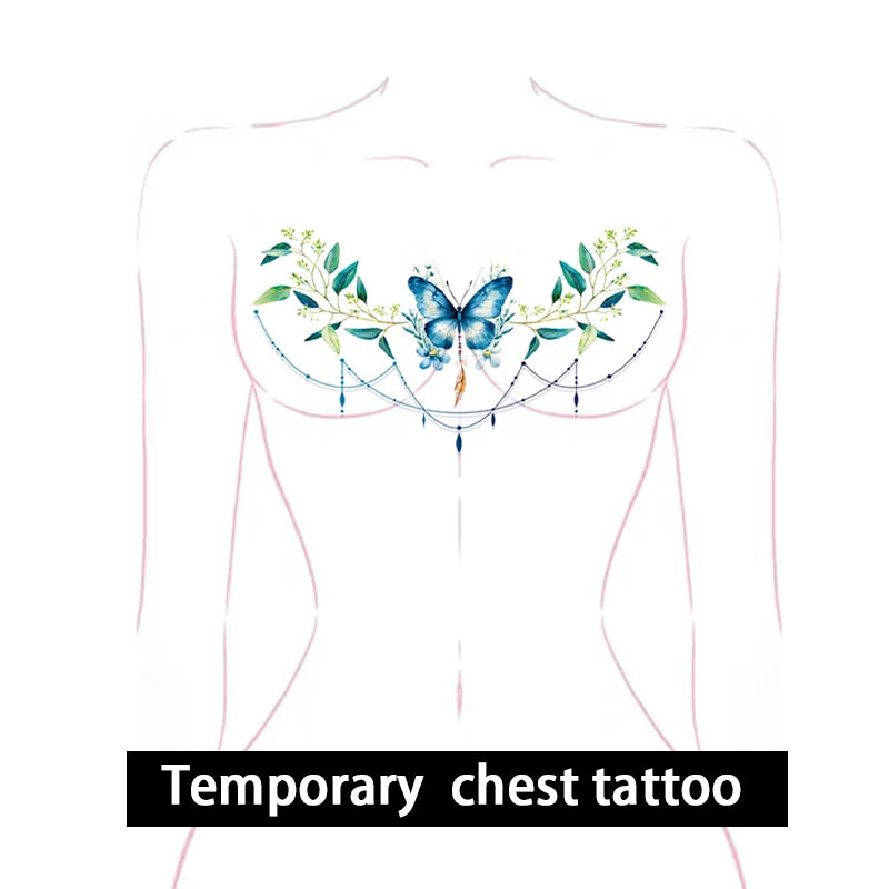 Large-size body art temporary tattoo, sexy chest, colorful flower and butterfly stickers, waterproof fake tattoo to cover scars. Qme
