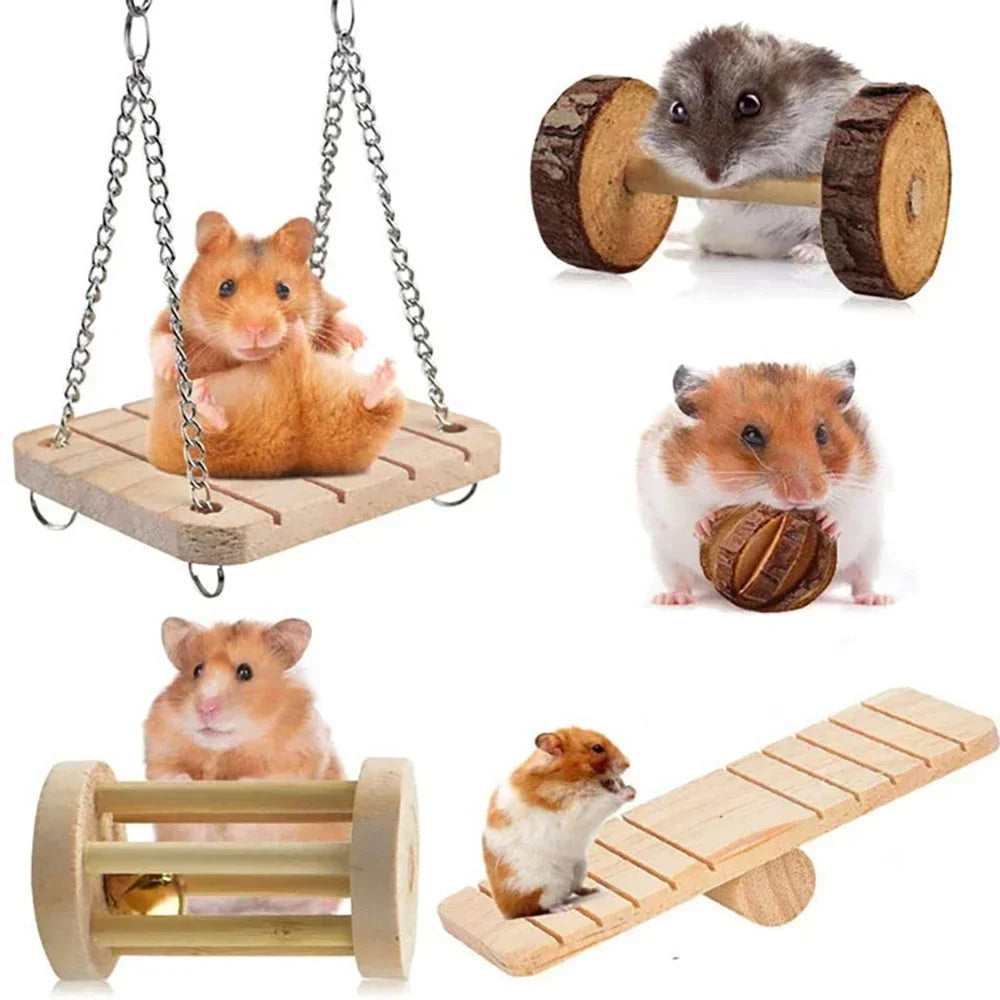 Natural Wood Chew Toys Rodents Rabbit-shaped Roller Bell Guinea Pig Qme