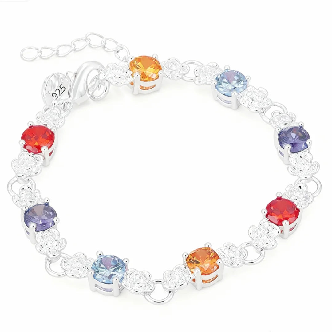 New trending 925 Sterling Silver Charm Luxury Colored Crystal Bracelets for Women Jewelry Fashion Party Wedding Accessories gift Qme