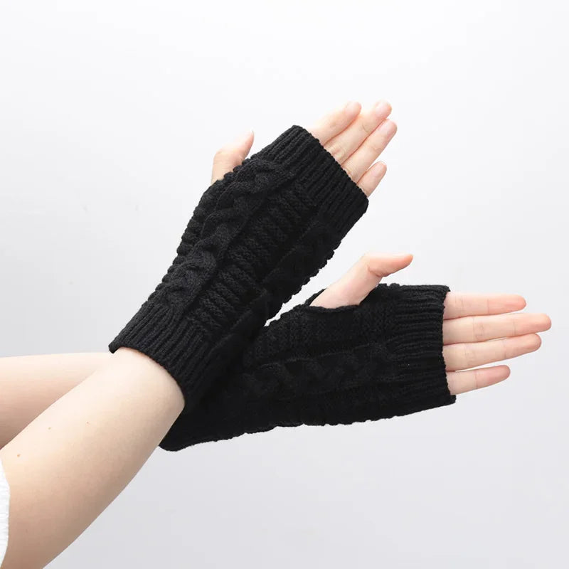 Knitted Half Finger Gloves Women's Warm Soft Winter Mittens for Girl Guantes Y2K Sleeve Girls Lolita Goth Fingerless Gloves Qme A-3 Length -20cm
