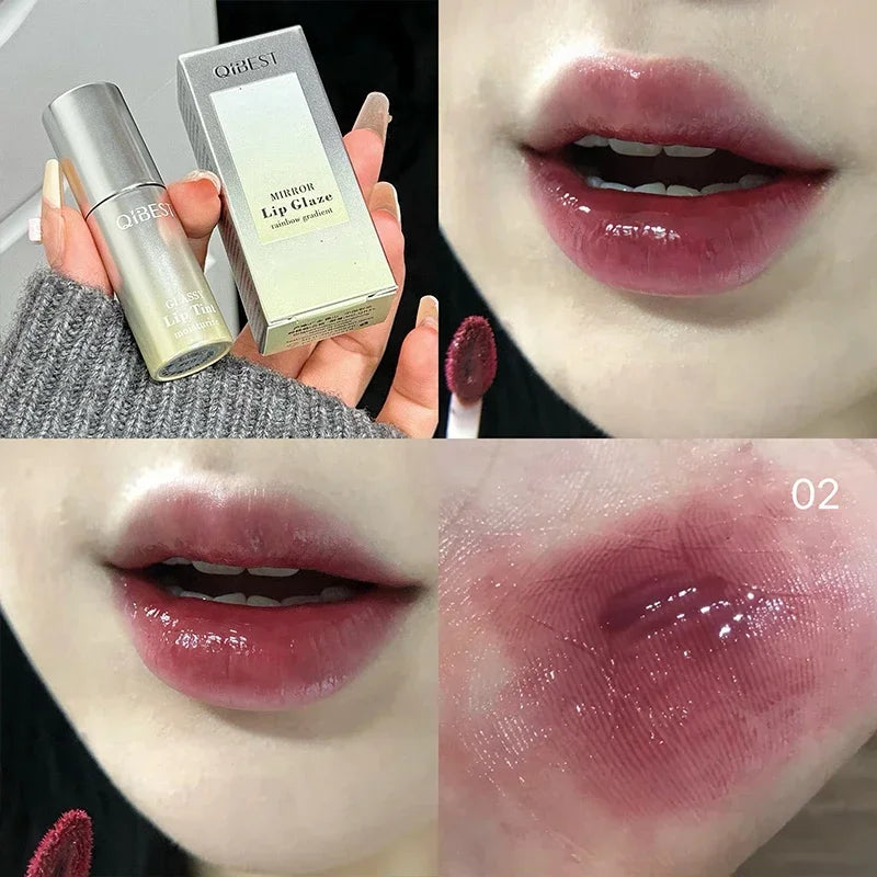 QIBEST Moisturizing Mirror Lip Glaze Lasting Easy Halo-dyeing Mirror Water Glass Lip Gloss Korean Cosmetics Lip Tint For Women Qme 02