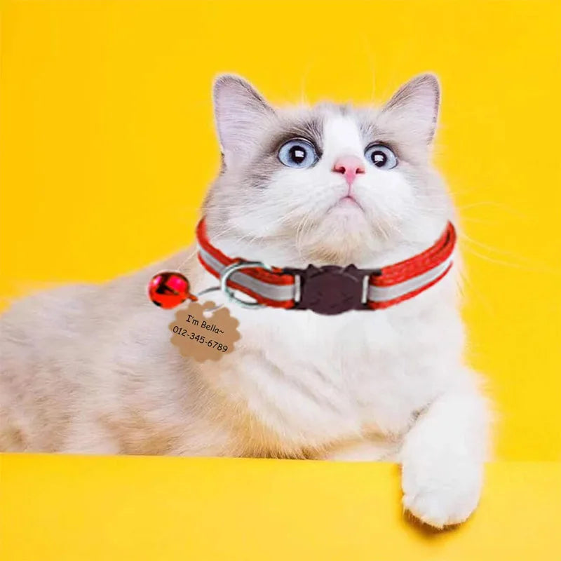 6-piece set of mixed color belt bell safety reflective collar, detachable reflective nylon cat collar with bell accessories Qme