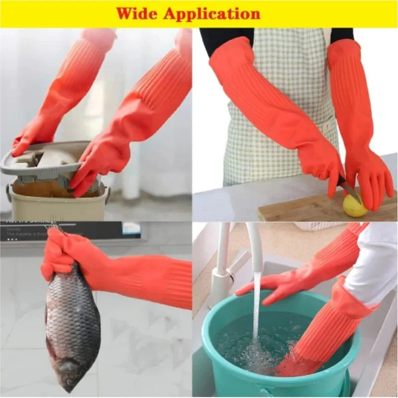 2PCS Cowhide Latex Gloves Household Kitchen Cleaning Acid Alkali Resistant Waterproof Rubber Dishes Washing Hand Protection Qme
