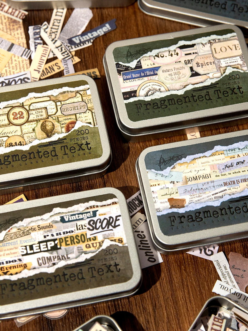 Iron Box Stickers 200pcs/bag Art Text Fragments Vintage Stickers DIY & Scrapbook Journal Decor Iron Box Stickers Qme