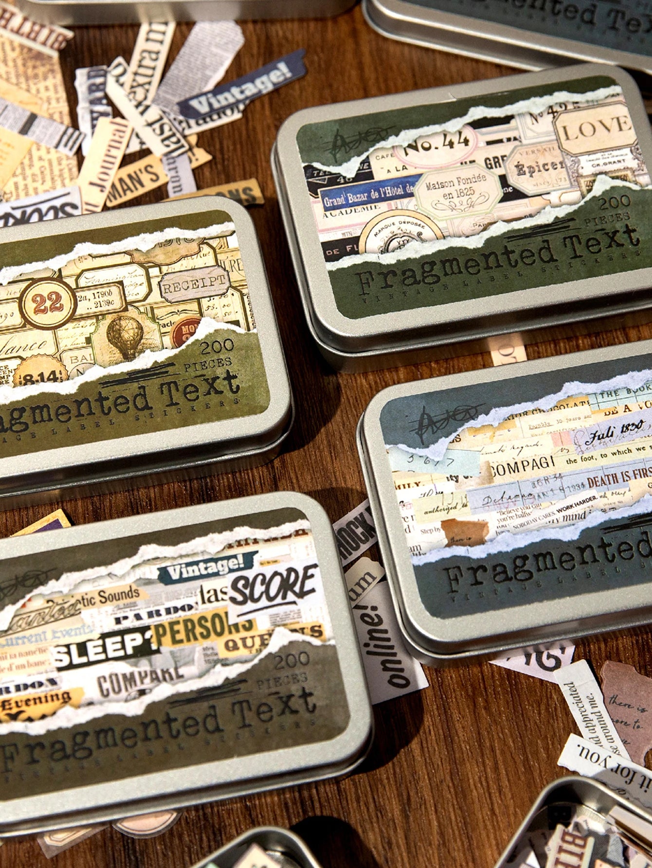 Iron Box Stickers 200pcs/bag Art Text Fragments Vintage Stickers DIY & Scrapbook Journal Decor Iron Box Stickers Qme