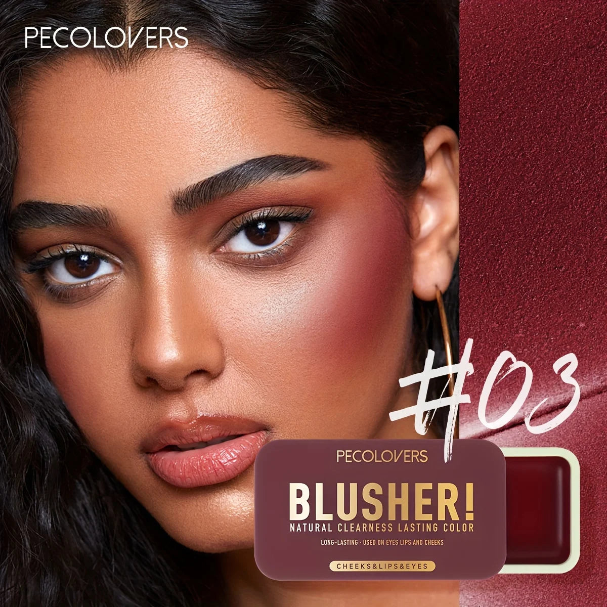 PECOLOVERS Waterproof Blush Cream Long-lasting Pigmentation All Skin Qme 03